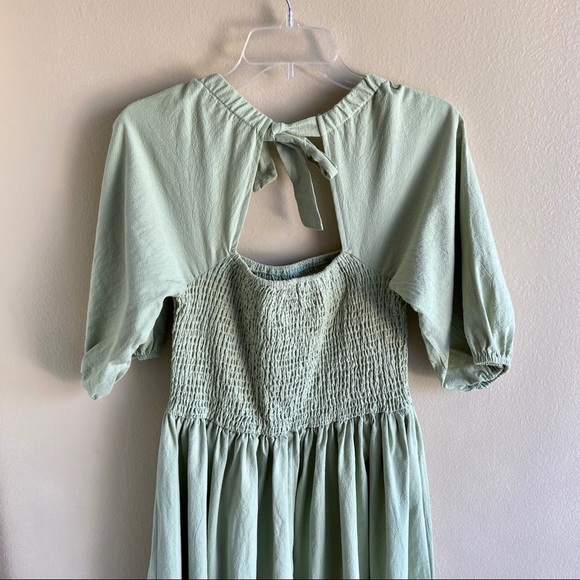 NWT | Nasty Gal Square Neck Puff Sleeve Maxi Dress Slit Shirred Bust Mint Green - Picture 8 of 10